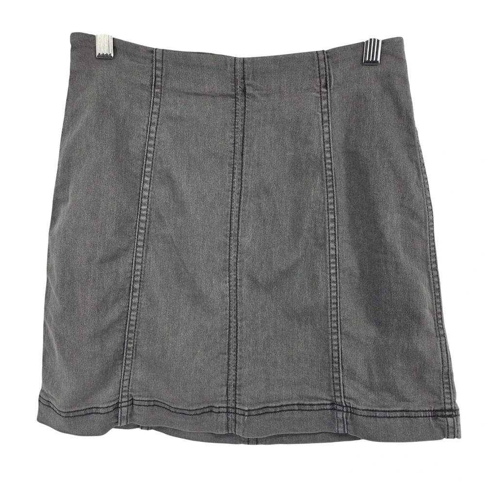 Free People Gray Denim Mini Skirt Size 4 Zip‎ Up Boho Grunge